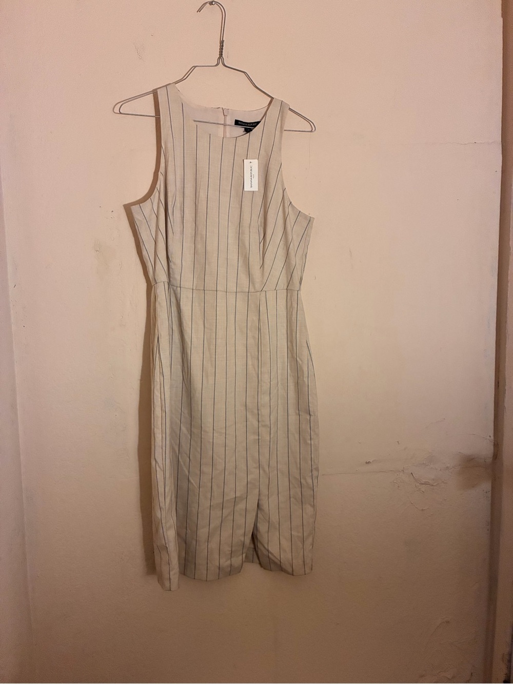 Banana Republic Cream Dress with Navy Pinstripes